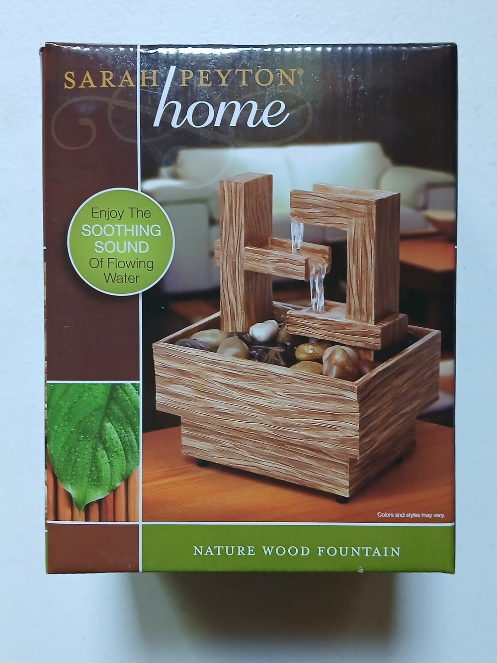 Sarah Peyton Home Nature Wood Tabletop Water Fountain New In Box